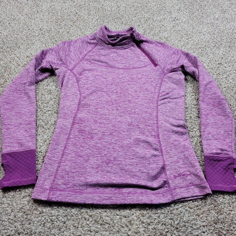 Eddie Bauer Sweatshirt Womens Small Purple Diagonal Zip Pullover Thumb Holes